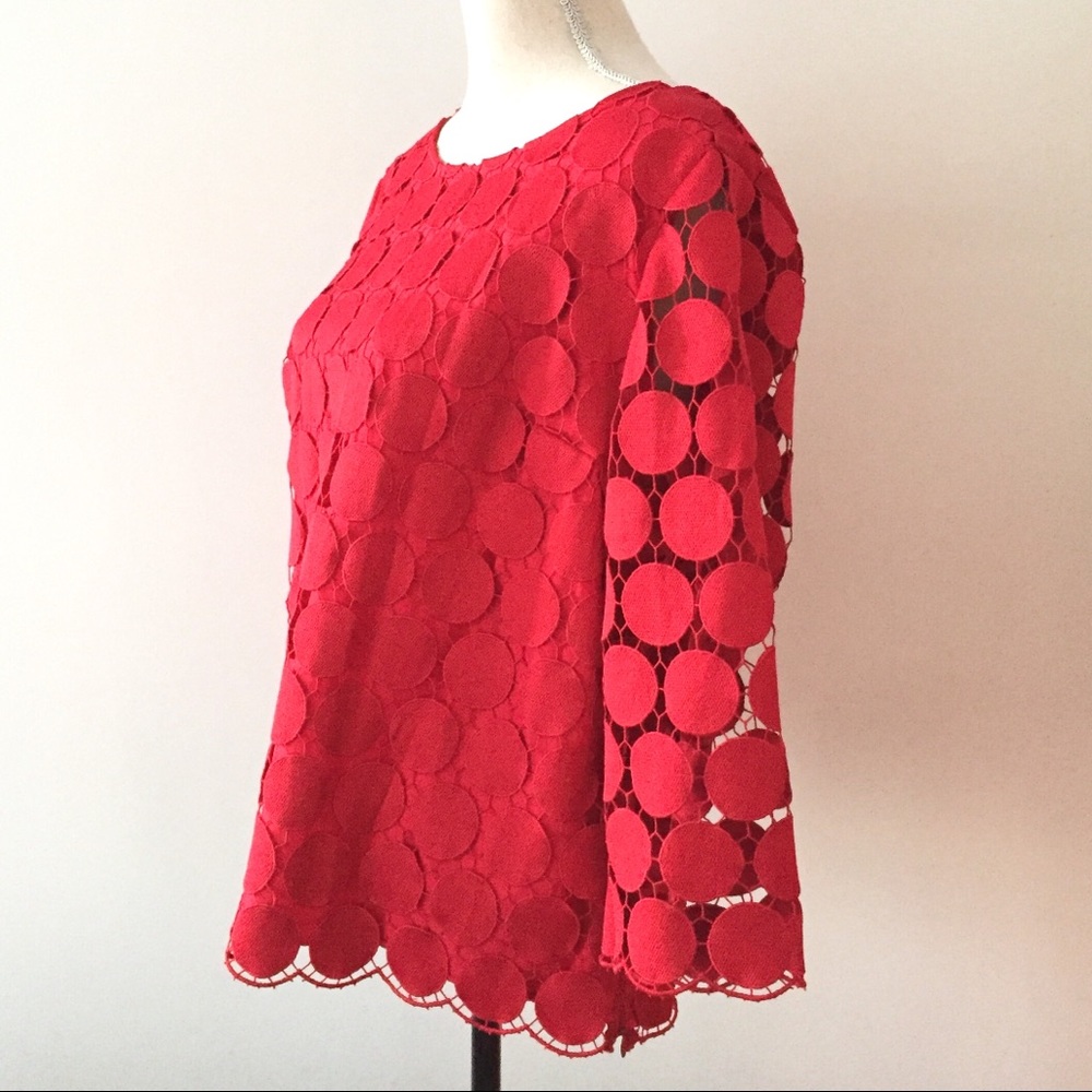 Talbots Red Dot Medallion Lace Top Size Large NWOT